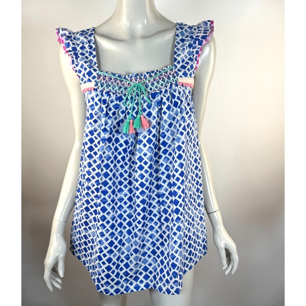 Matilda Jane Wandering Waters Top Women M NWT Embellished Cotton tank Top Blue